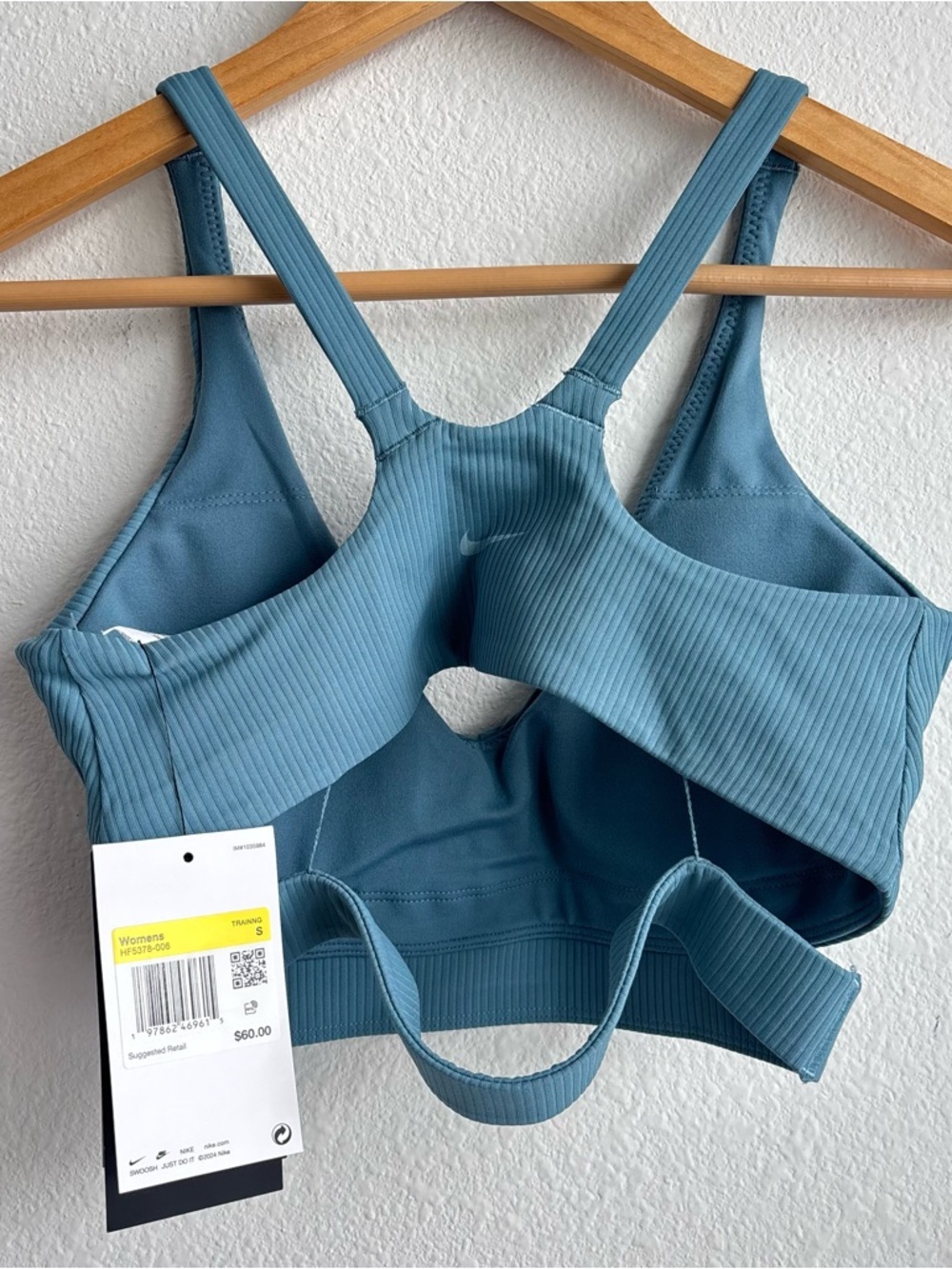 NWT Nike Zenvy in Sky Blue Ribbed V‑Neck Cutout Wireless Racerback Sports Bra Sm - Picture 7 of 12